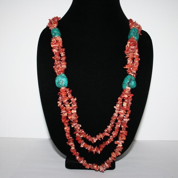Beautiful Coral and turquoise necklace 30"